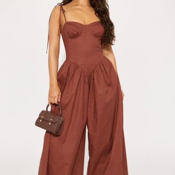 Fashion Nova Pants - Lighter Than Air Poplin Jumpsuit - Chocolate